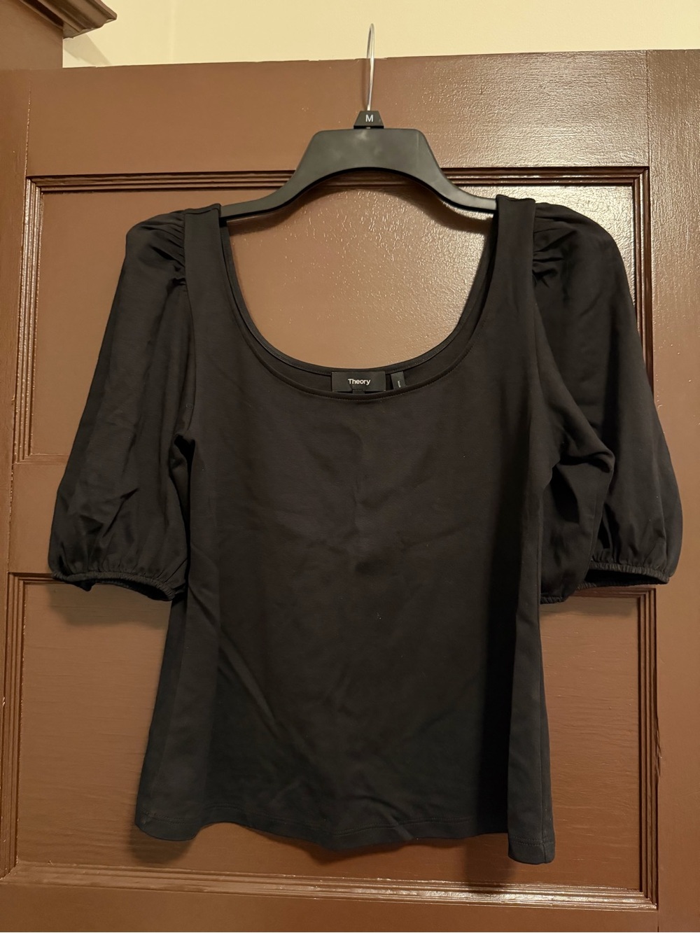 Theory Black Puff Sleeve Scoop-Neck Tee